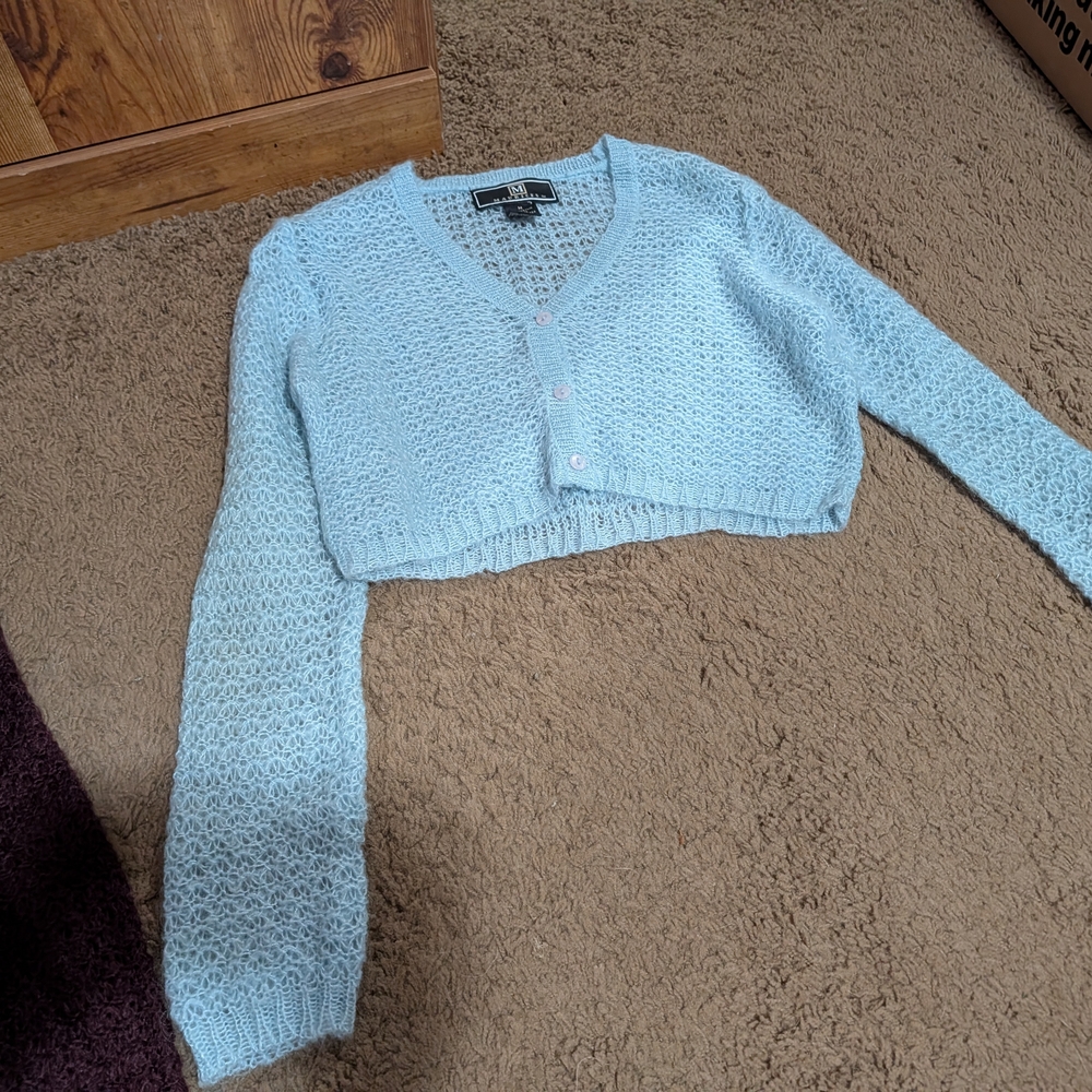 Maurices Light Blue Cropped Cardigan